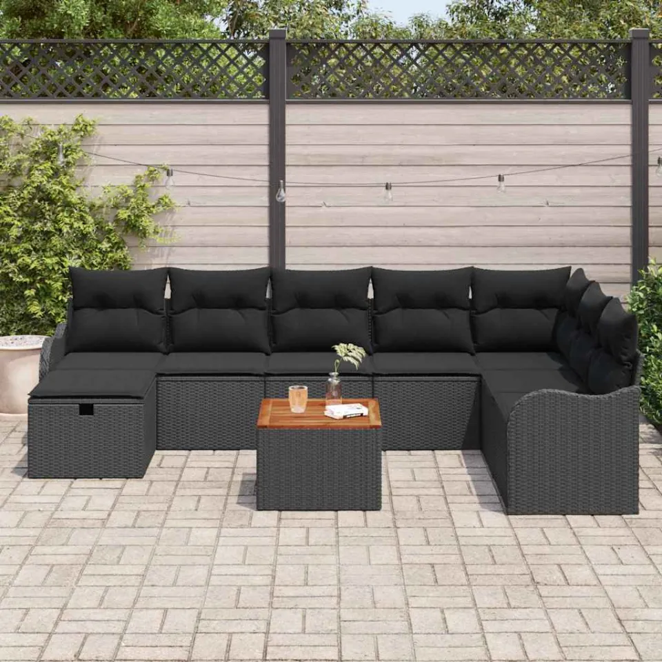 vidaXL Tuinbankenset 9 st Zwart poly rattan, foto 3
