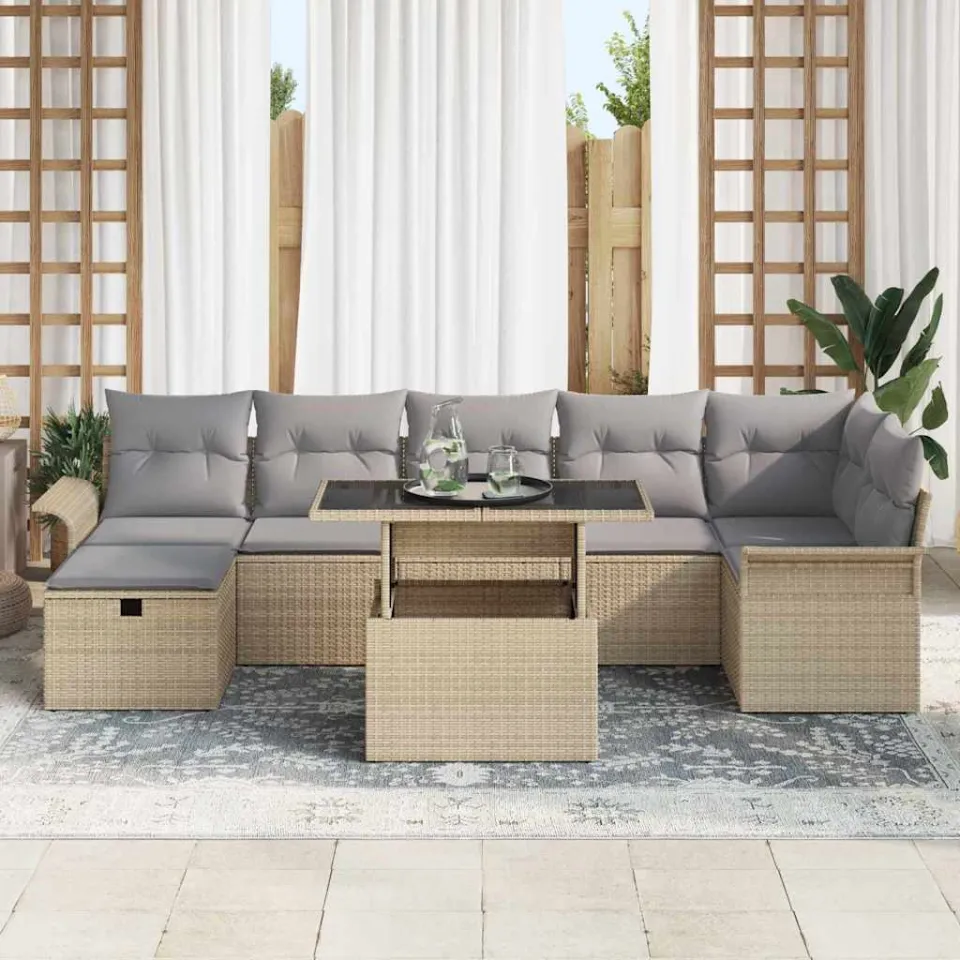 vidaXL Tuin Sofa Set 8 st Beige poly rattan, foto 3