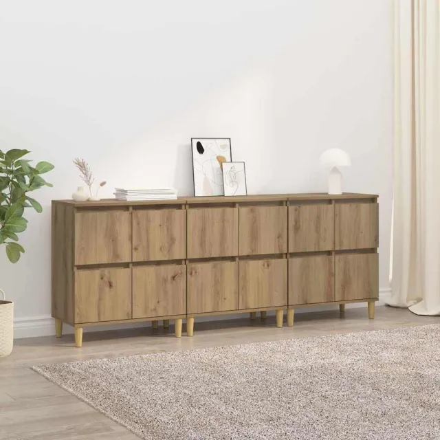 vidaXL Dressoirs 3 st Artisan Eiken 60 x 35 x 70 cm Bewerkt hout Bruin