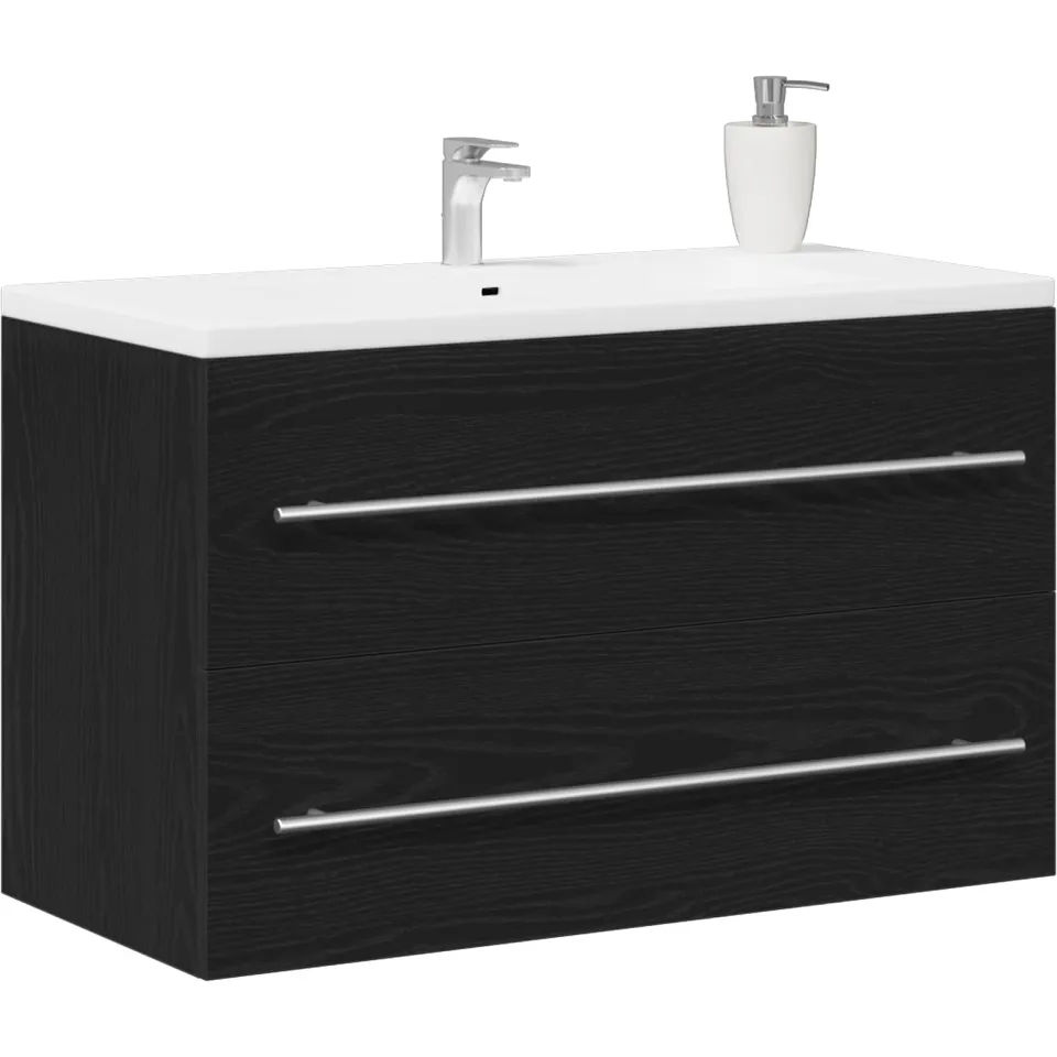 vidaXL Spoelbakkast Zwart Eiken 80x38,5x48 cm Engineered Wood