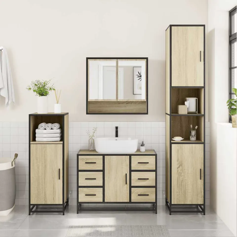 vidaXL 4-delige Badkamermeubelset bewerkt hout sonoma eikenkleurig, foto 2