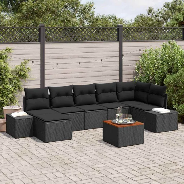vidaXL Tuinbankenset 8 st Zwart poly rattan, foto 2