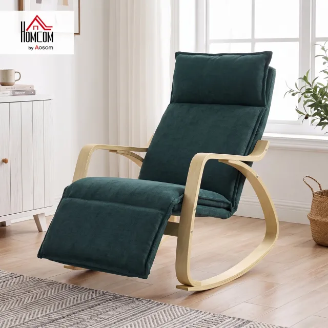 MUVANO Schommelstoel - Verstelbare Schommelstoel met Voetensteun - Comfortabele Schommelstoel met Hoog Rugleuning - Moderne Schommelstoel voor Woonkamer - 67x106x92 cm - Voor Ontspanning - Groen