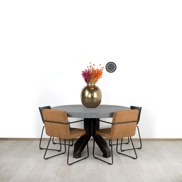 Betonlook ronde tafel Midland met stalen poot