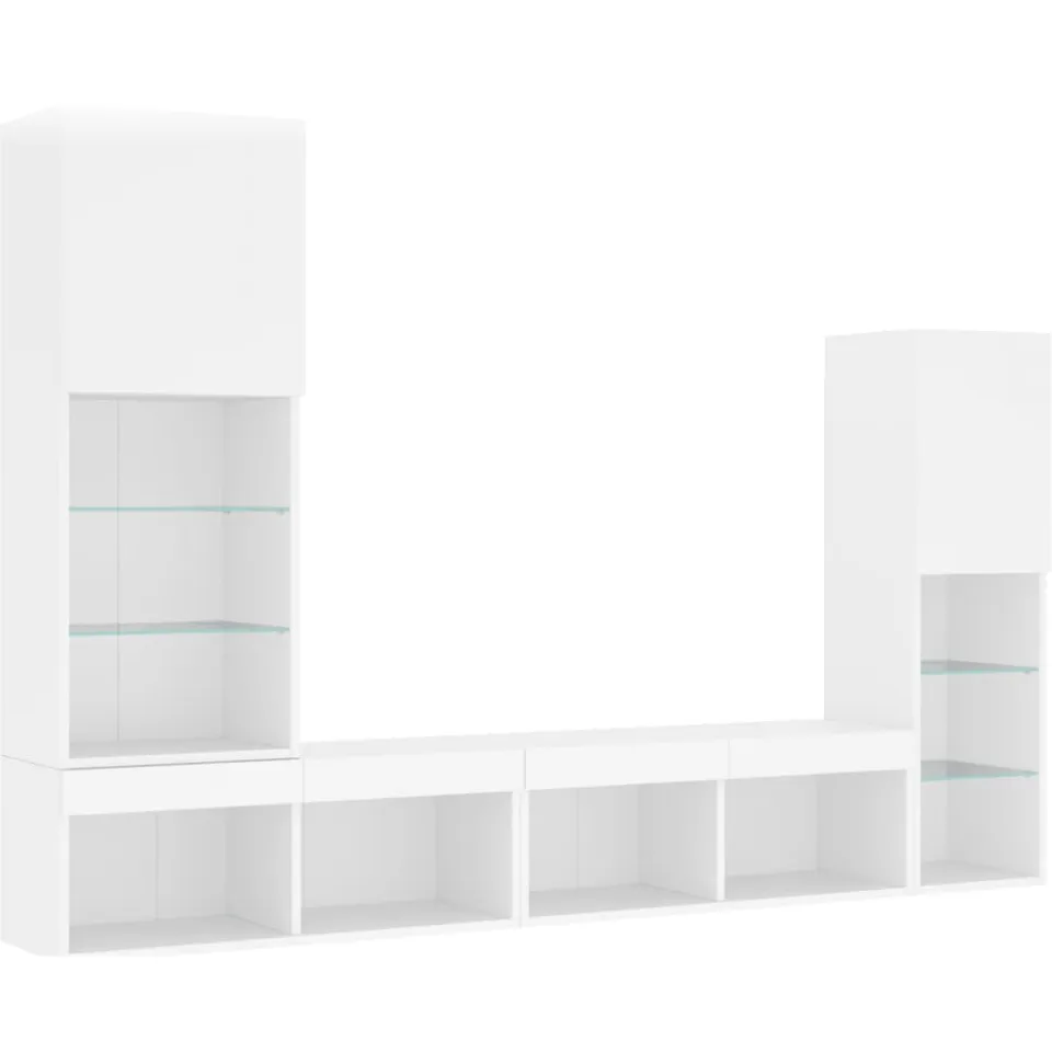 vidaXL 4-delige Tv-wandmeubelset met LED-verlichting bewerkt hout wit, foto 4