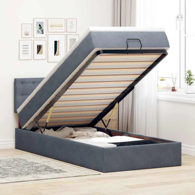 vidaXL Ottoman bed met matras en LED's 100x200 cm fluweel donkergrijs grijs