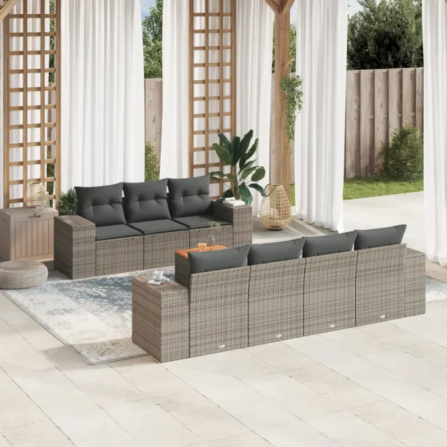 vidaXL 8-delige Loungeset met kussens poly rattan grijs, foto 2