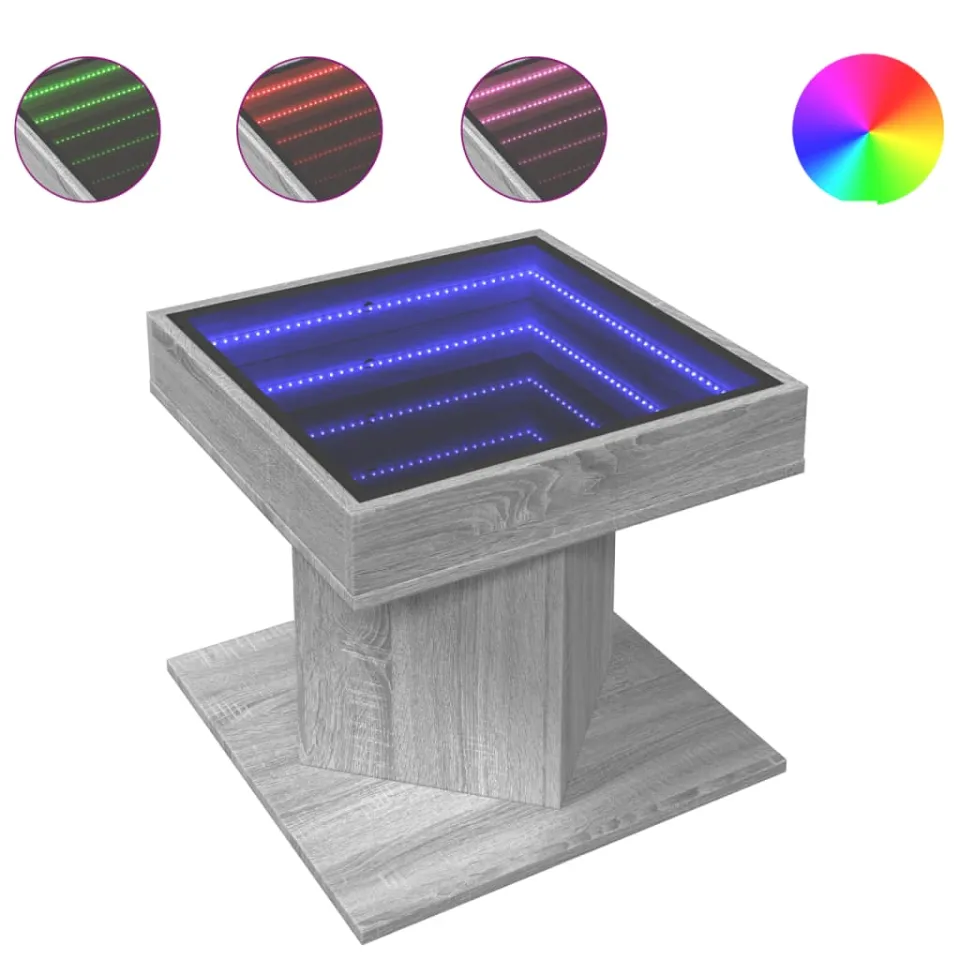 vidaXL Salontafel met LED 50x50x45 cm bewerkt hout grijs sonoma eiken, foto 4