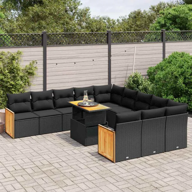 vidaXL 11-delige Loungeset met kussens poly rattan zwart, foto 2