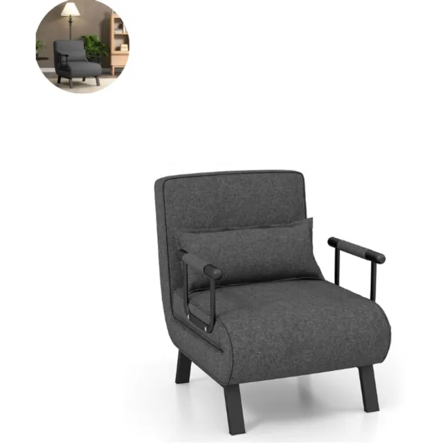 GranMaison Slaapbank - Uitklapbaar - Slaapstoel - Logeerbed - Zetelbed - Slaapfauteuil - Vouwbed - 1 persoons - Zeer comfortabel - Donkergrijs