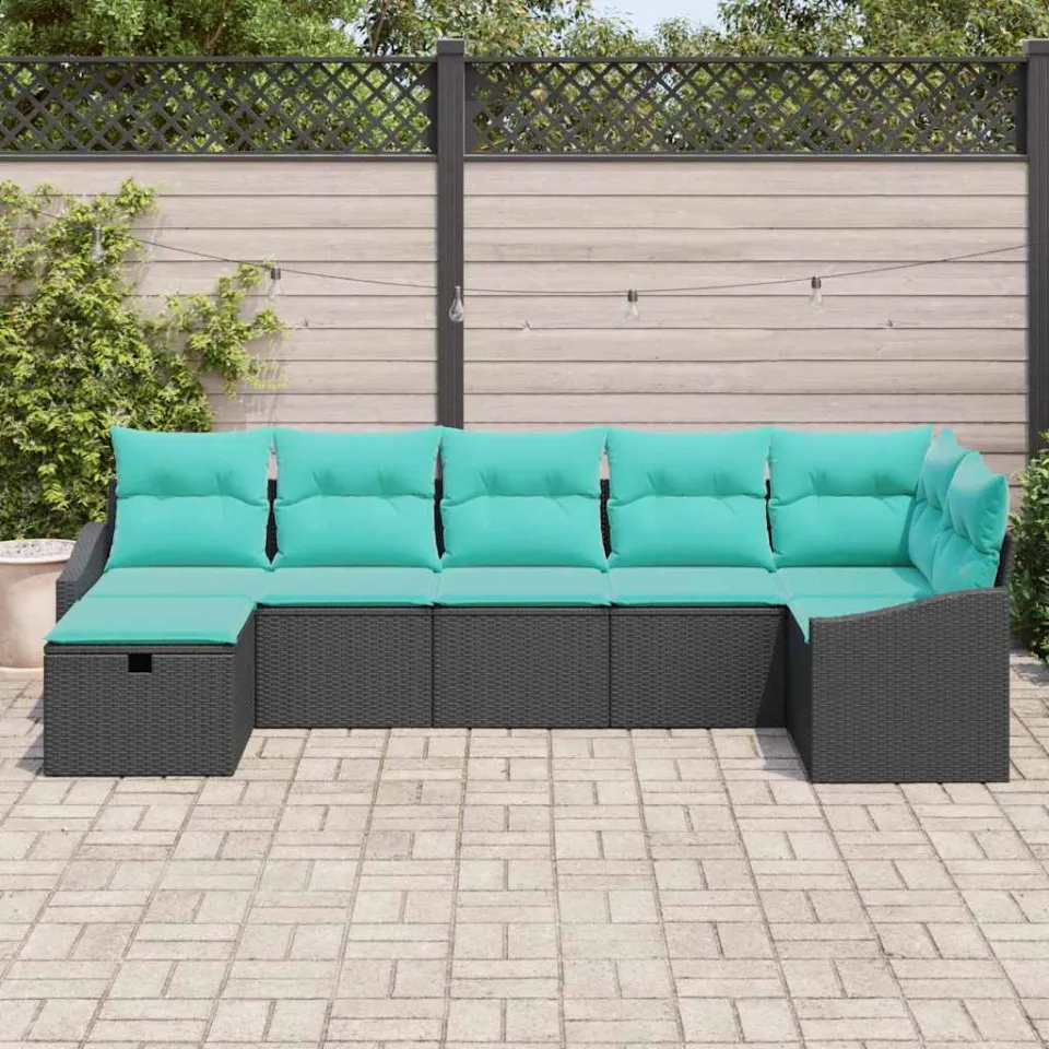 vidaXL Bankstel met kussen met opslag Zwart poly rattan, foto 3