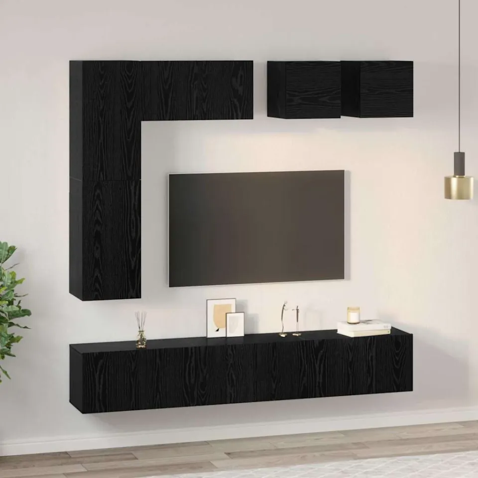 vidaXL Tv-meubelset 8 st 190,5 x 28,5 x 151 cm Zwart Eiken, foto 4