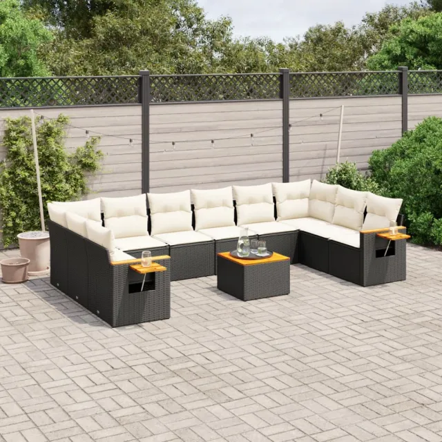 vidaXL 11-delige Loungeset met kussens poly rattan zwart, foto 2
