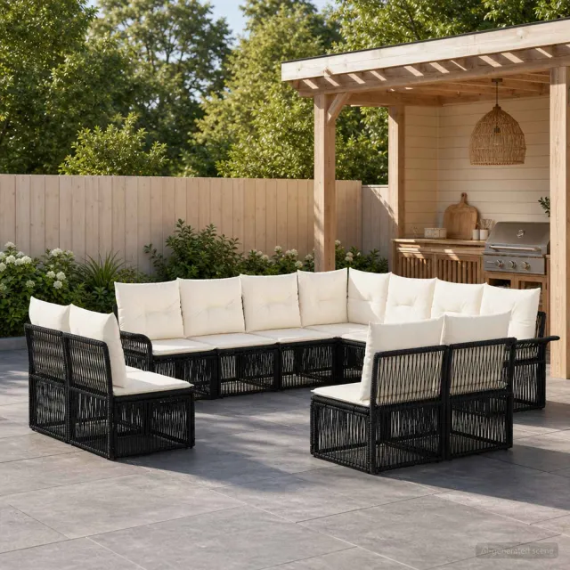vidaXL Tuinbankenset 11 st 11-zits Zwart poly rattan, foto 2