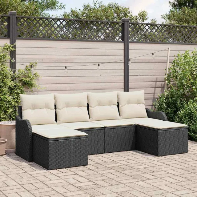vidaXL Tuin Sofa Set 6 st Zwart en Wit poly rattan, foto 2