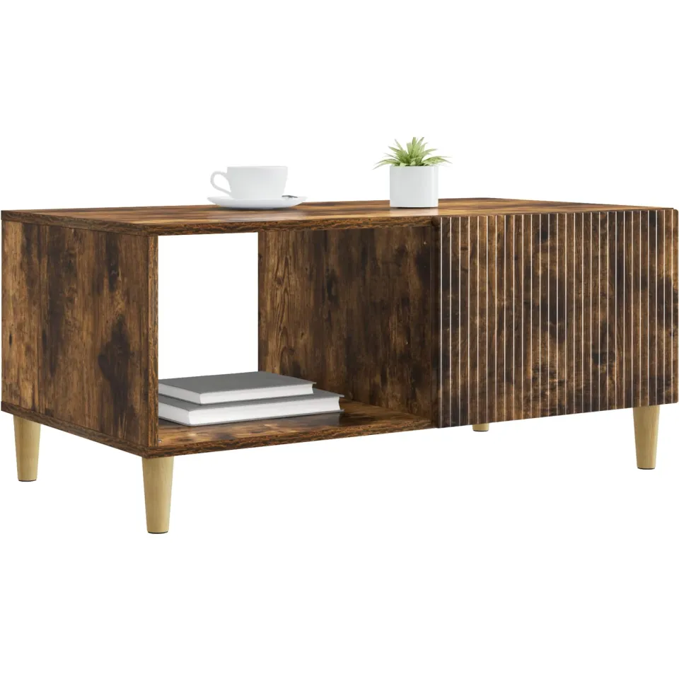 vidaXL Salontafel Gerookt eiken 90 x 50 x 40 cm Bewerkt hout, foto 2