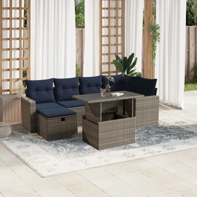vidaXL 7-delige tuinbankset met kussens, grijs polyrotan, foto 2
