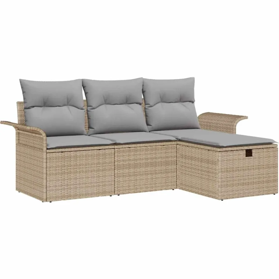 vidaXL Tuin Sofa Set 4 st Poly riet Grijs