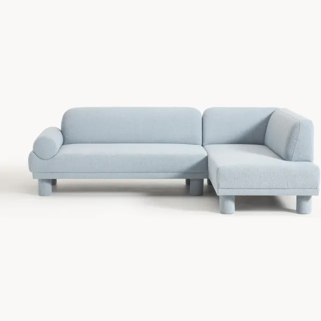 Westwing Collection Bouclé hoekbank Lilo Lichtblauw