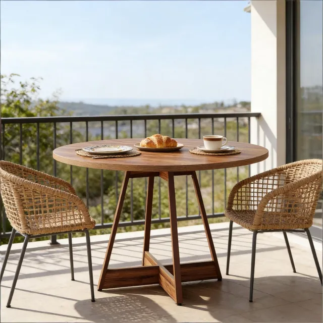 MEUNIQ ronde eettafel 100 cm, 75 cm hoog, voor 2-4 personen, compacte keukentafel en bistrot tafel voor eetkamer of ontbijtplek, bruin