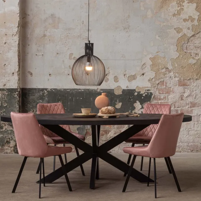 Mahom Mangohouten Eettafel Tulsa Black Ovaal 160×90 cm Mahom Industrieel - Dinertafel van Mangohout & Metaal - Industriële Eettafel Bruin