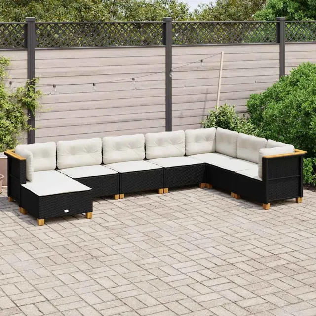 vidaXL 8-delige Loungeset met kussens poly rattan zwart, foto 2