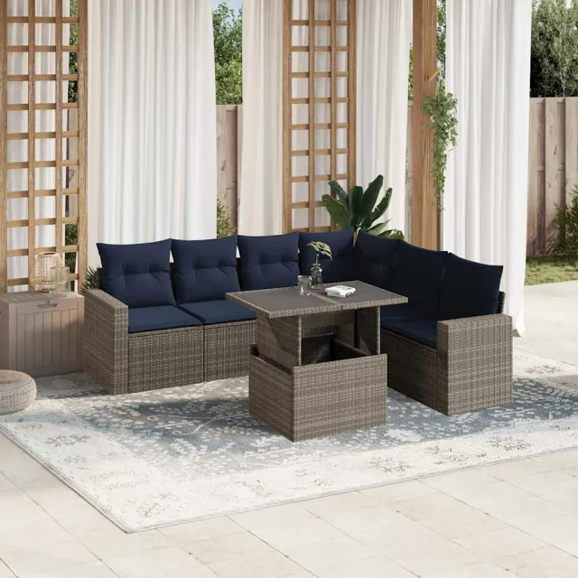 vidaXL 7-delige tuinbankset met kussens, grijs polyrotan, foto 2