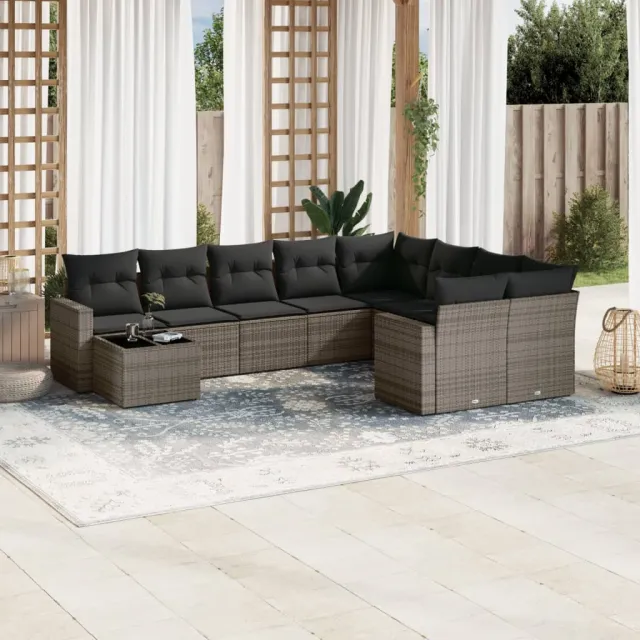 vidaXL 10-delige Loungeset met kussens poly rattan grijs, foto 2