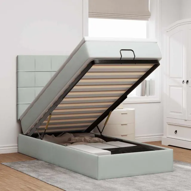 vidaXL Ottoman bed met matrassen en LED's 90x190cm fluweel lichtgrijs grijs