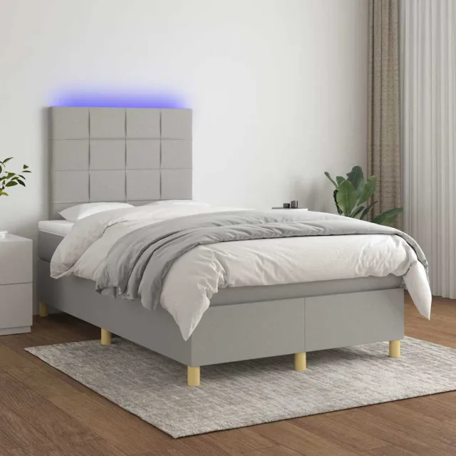 vidaXL Boxspring met matras en LED stof lichtgrijs 120x200 cm grijs