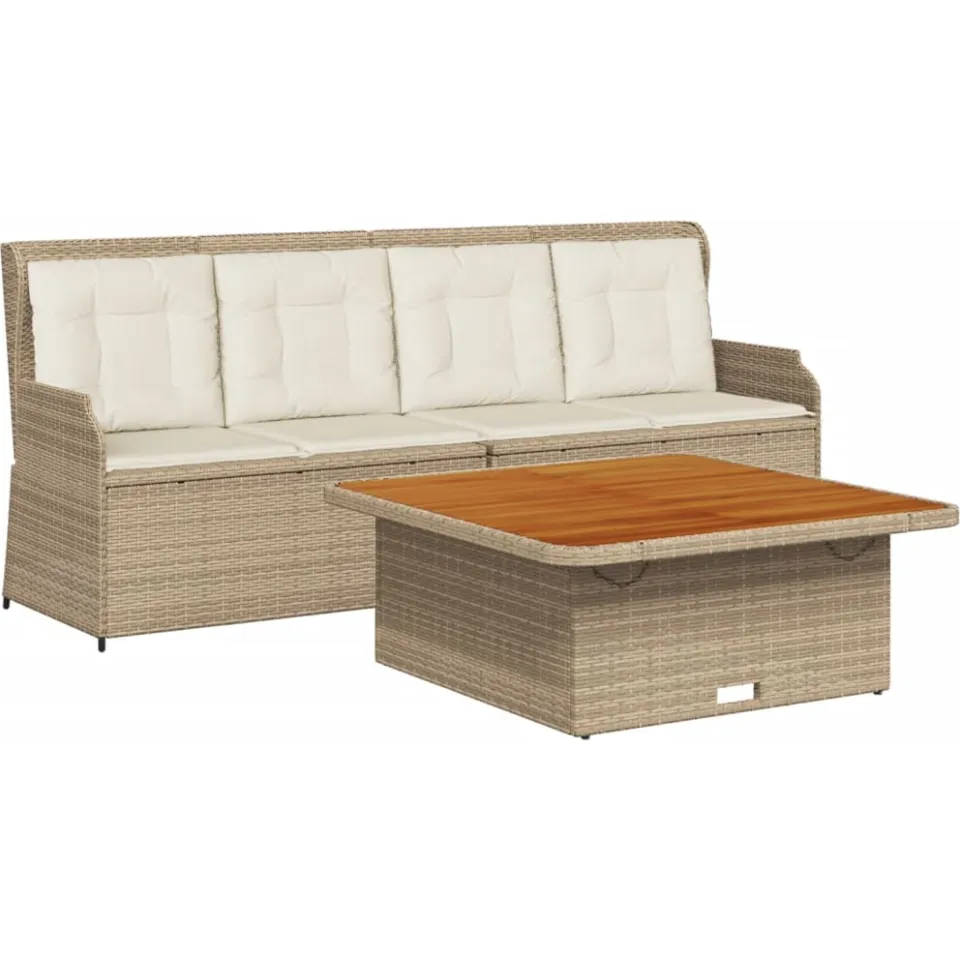 vidaXL 3-delige Loungeset met kussens poly rattan beige, foto 3