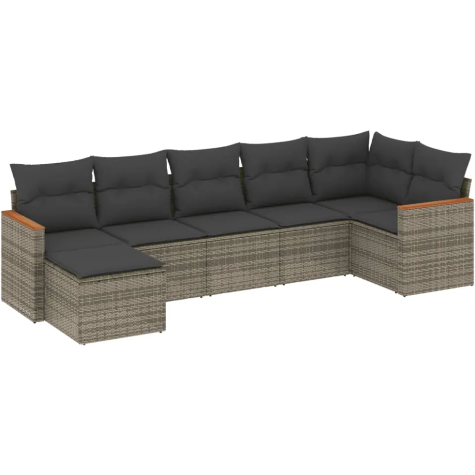 vidaXL 7-delige Loungeset met kussens poly rattan grijs, foto 3