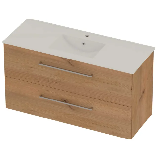 Basic-Line Coach 46 Badmeubelset Porselein 1 Kraangat 120x46x62 cm Whisky Oak Glans Wit