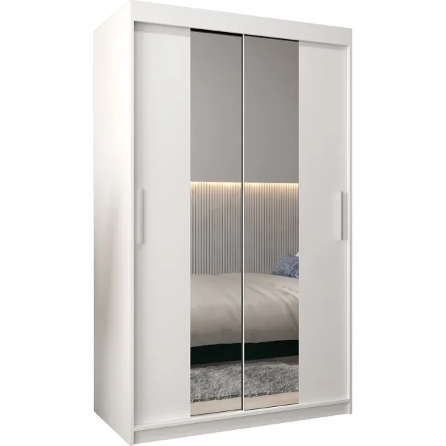 InspireME Kledingkast met 2 schuifdeuren, Modern-stijl, Kledingkast met planken (BxHxD): 120x200x62 - TORM I 120 Wit Mat met 2 lades