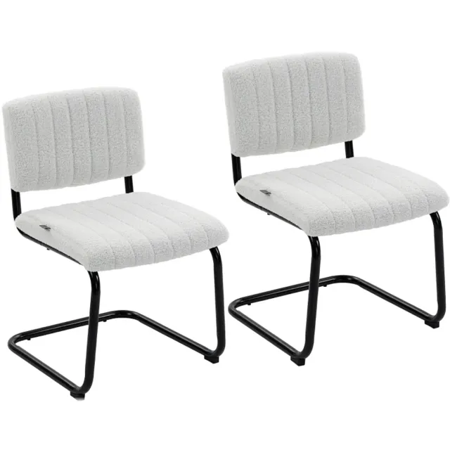 ZYLARO Eetkamerstoel - Set Van 2 - Moderne Sledestoelen Met Hoge Rugleuning - Teddyfleece Look - Voor Keuken En Eettafel - Crème Crèmewit+Zwart