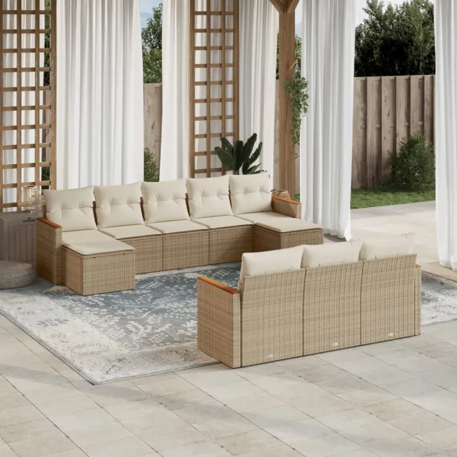vidaXL 10-delige Loungeset met kussens poly rattan beige, foto 2