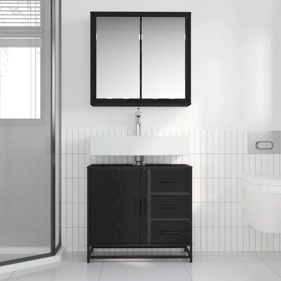 vidaXL Badkamermeubelset 2 st Zwart Eiken 65 x 33 x 60 cm Bewerkt hout, foto 3