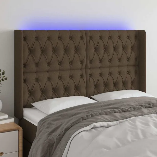 vidaXL Hoofdbord LED 147x16x118/128 cm stof donkerbruin bruin