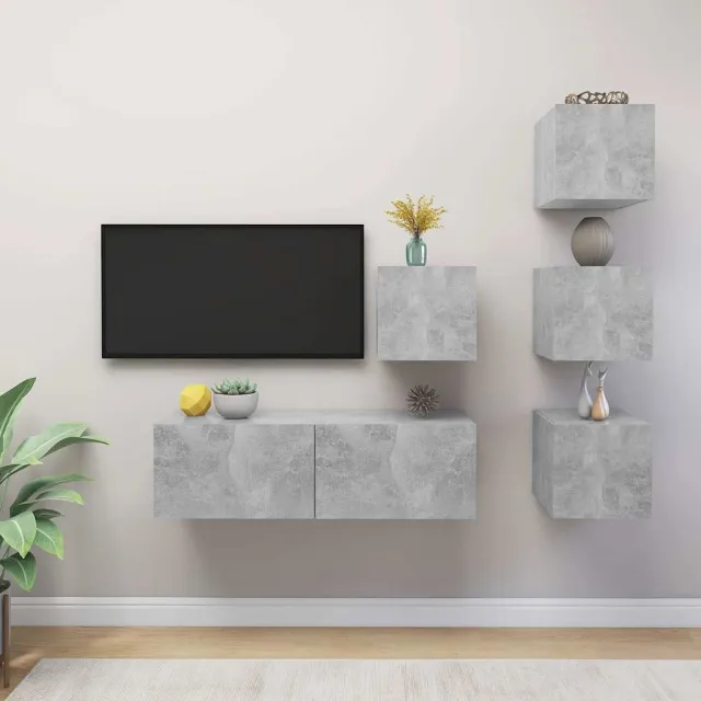 vidaXL 5-delige Tv-meubelset bewerkt hout betongrijs grijs, foto 2