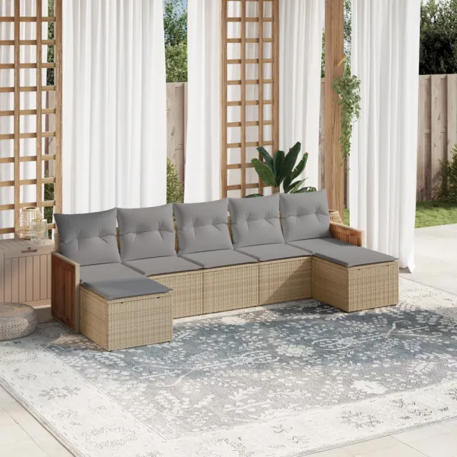 vidaXL 7-delige Loungeset met kussens poly rattan beige, foto 2