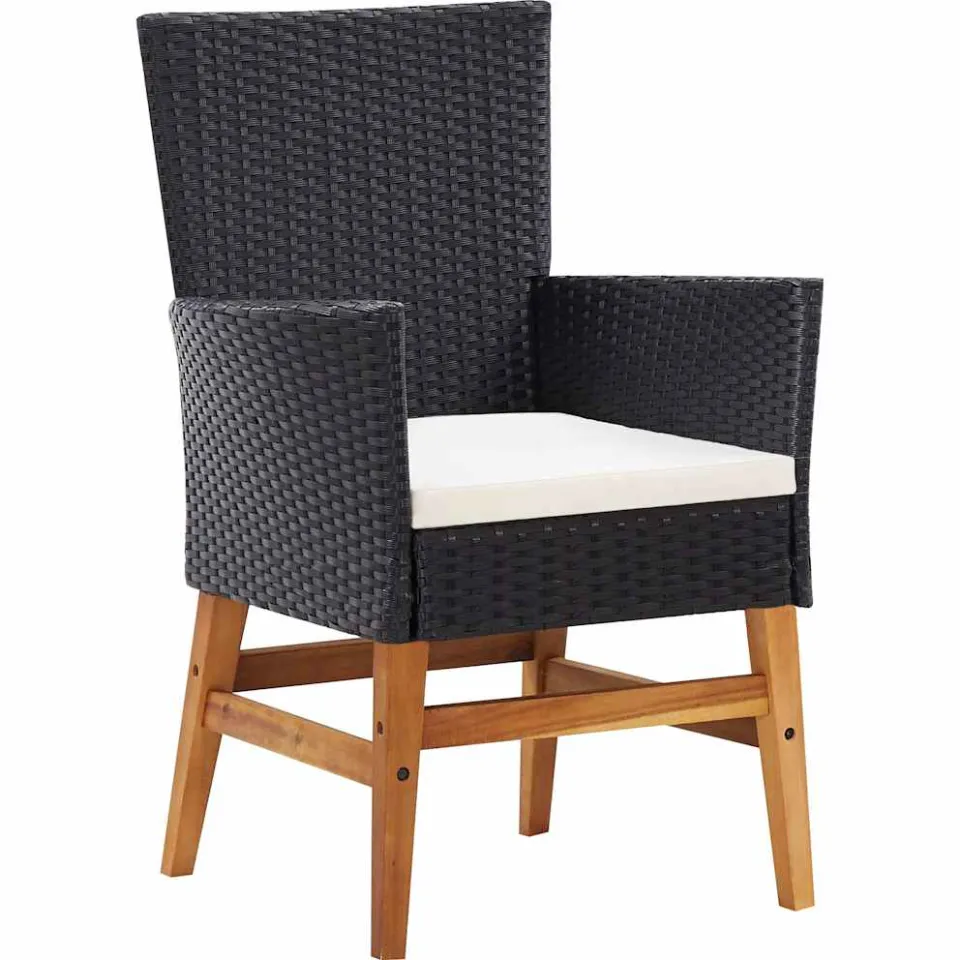 vidaXL 7-delige Tuinset poly rattan en acaciahout zwart