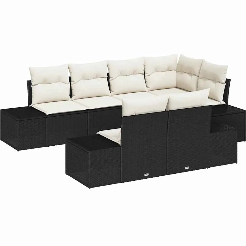 vidaXL Tuin Sofa Set 7 st Zwart en Crème poly rattan