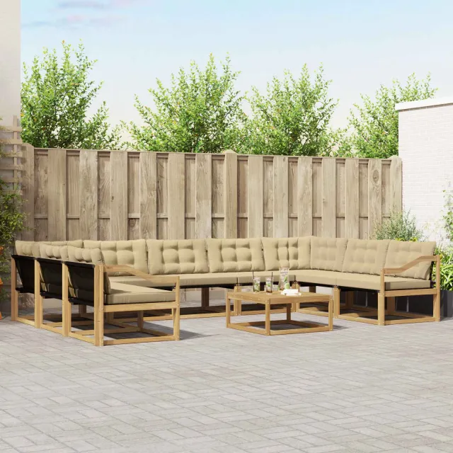 vidaXL Buiten bankenset 10 st 9-zits Wit en Beige Bruin