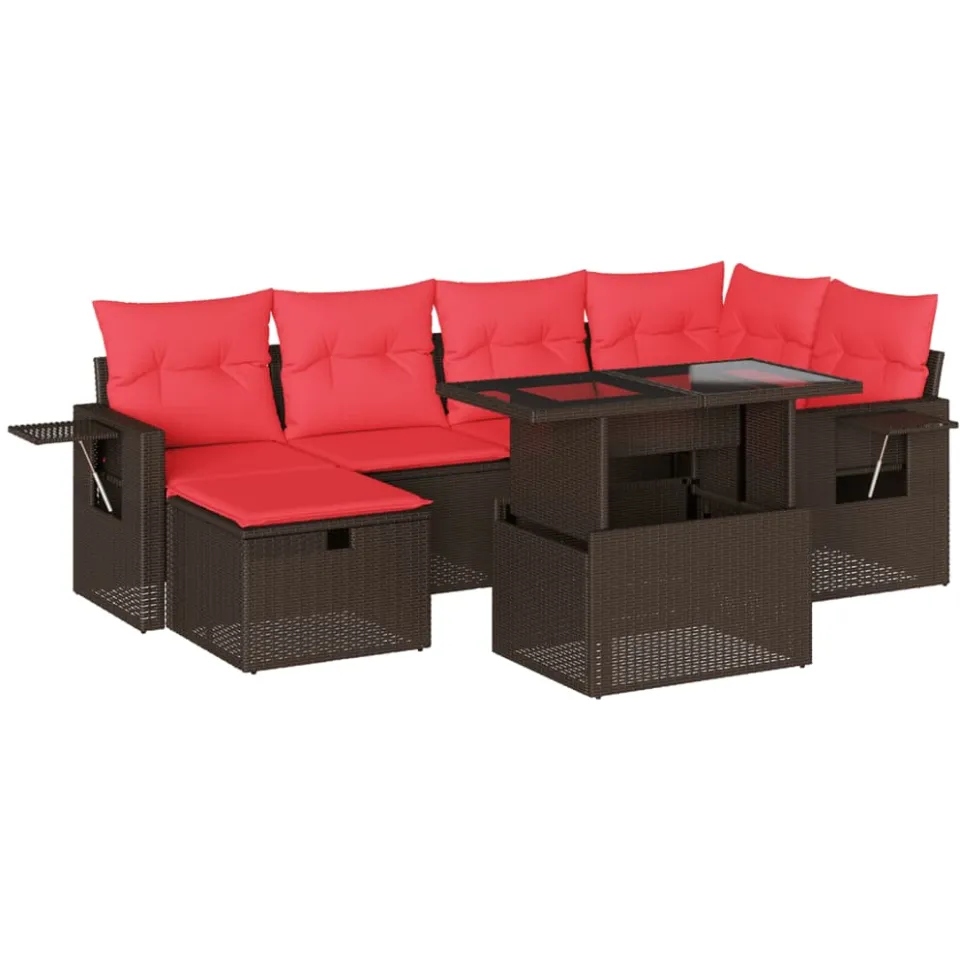 vidaXL 7-delige tuinbankset met kussens, bruin polyrotan, foto 3