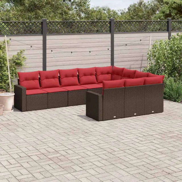 vidaXL 10-delige Loungeset met kussens poly rattan bruin, foto 2