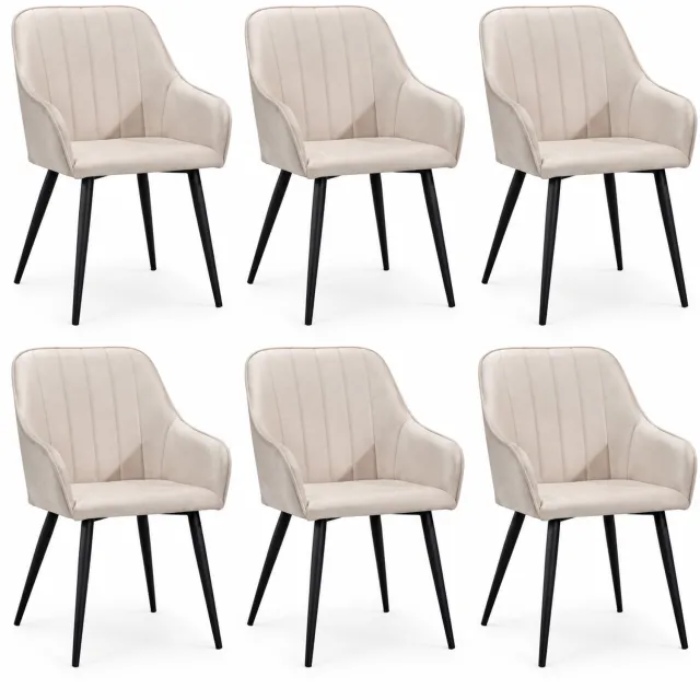 Decorloo Modena Eetkamerstoelen – Set van 6 – Velvet – Met Armleuning – Beige