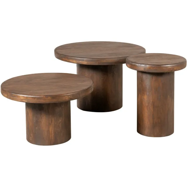 Starfurn Salontafel Maya - Rond Bruin Hout - Set van 3 - 70x70x45cm