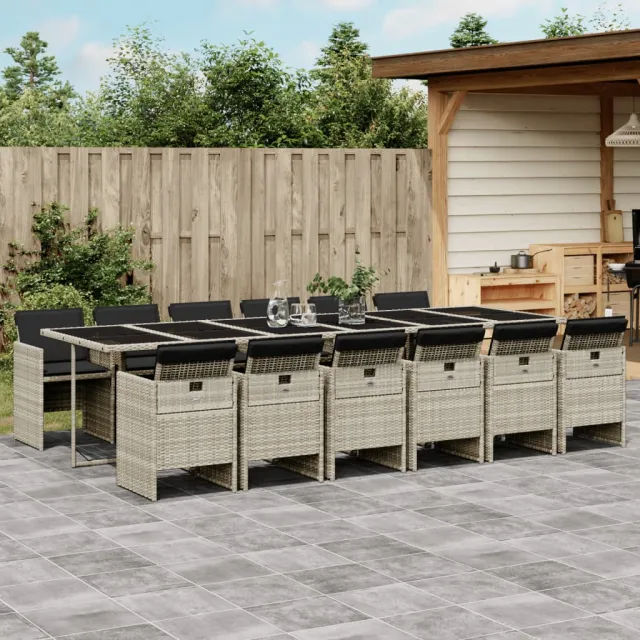 vidaXL 13-delige Tuinset met kussens poly rattan lichtgrijs grijs, foto 2