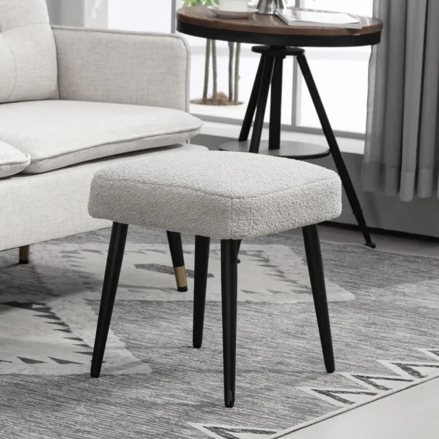 DESMIU Voetenbankje 42 x 42 x 47 cm - Vierkant met Zachte Bekleding en Stalen Poten - Voor Woonkamer en Slaapkamer - Polyester - Lichtgrijs