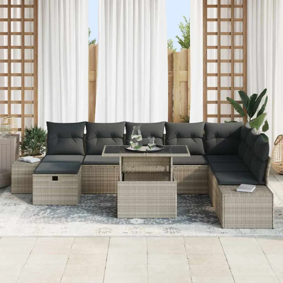 vidaXL Tuin Sofa Set 11 st poly rattan lichtgrijs, foto 3